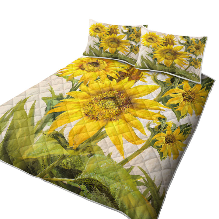 Art Painting Sunflowers Floral Quilt