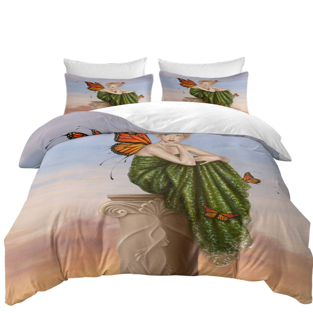 Art Painting Sunrise Butterfly Girl Duvet Cover