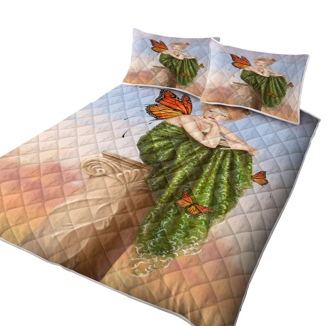 Art Painting Sunrise Butterfly Girl Twin Quilt