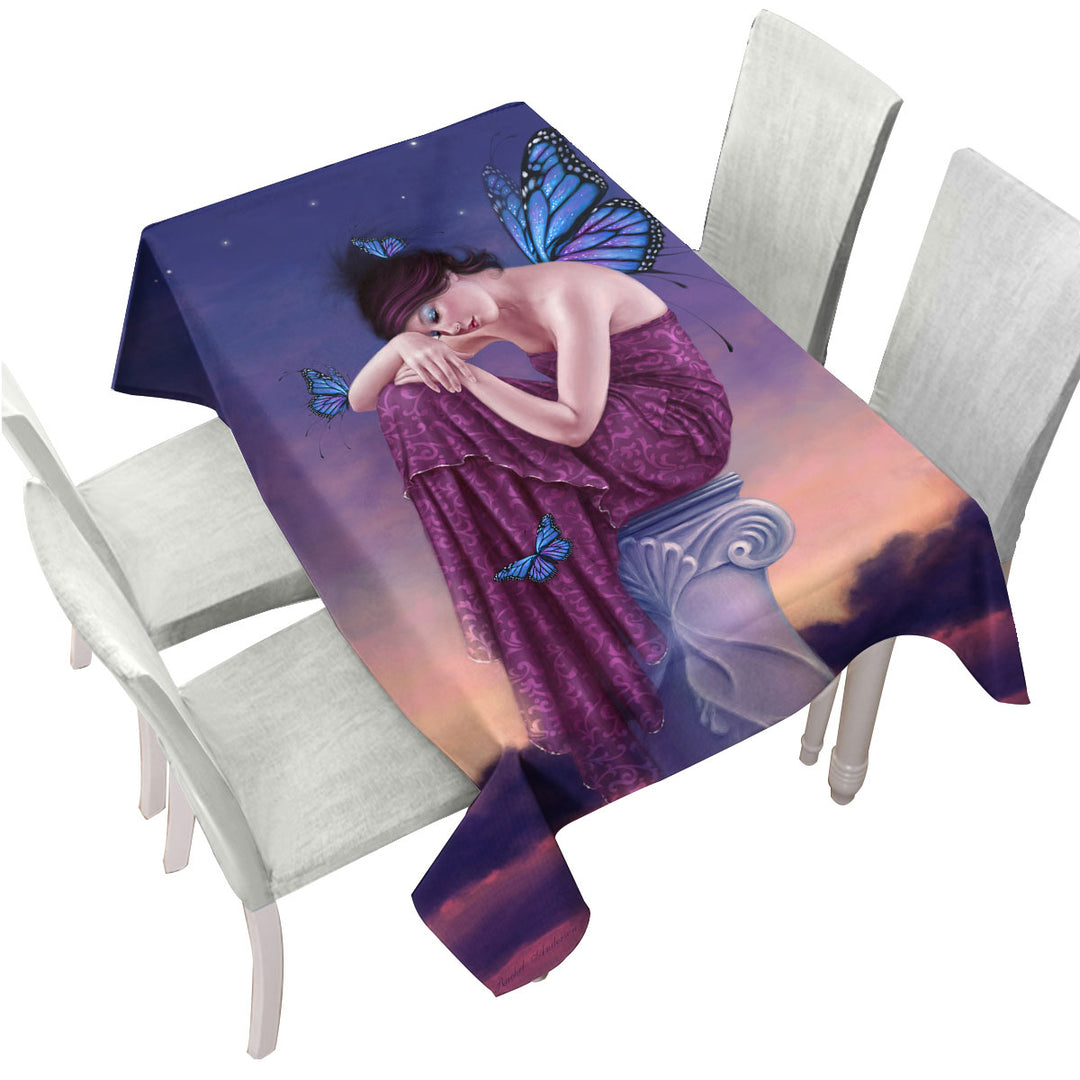 Art Painting Sunset Sleepy Butterfly Girl Custom tablecloths