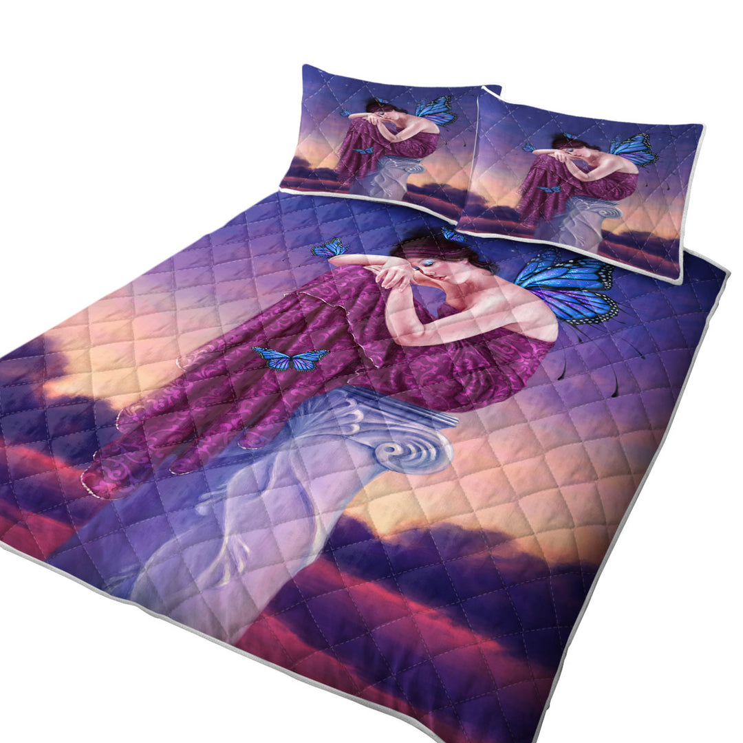 Art Painting Sunset Sleepy Butterfly Girl Summer Quilt