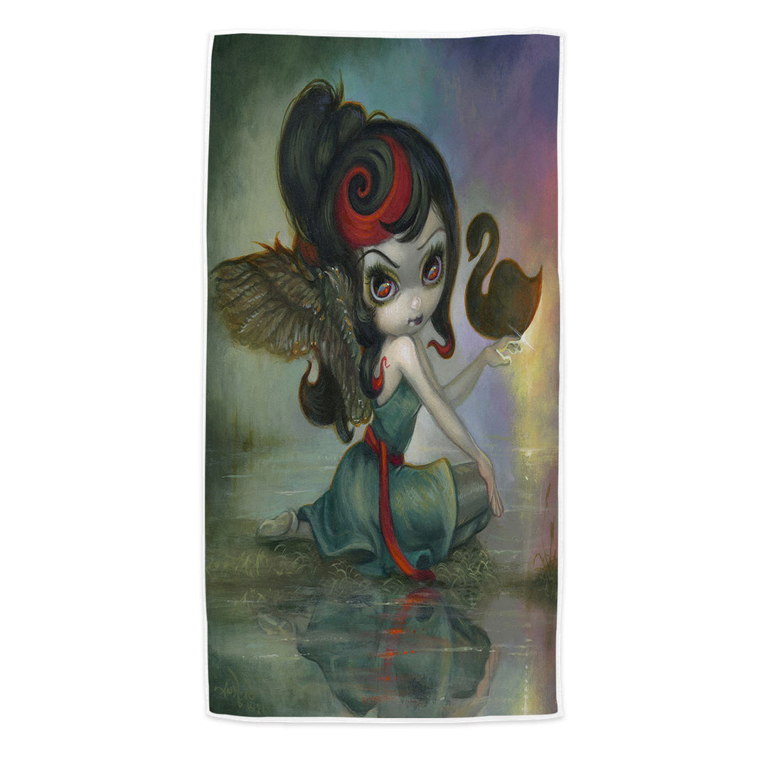 Art Painting Swan Lake Black Swan Ballerina Girl Beach Towels