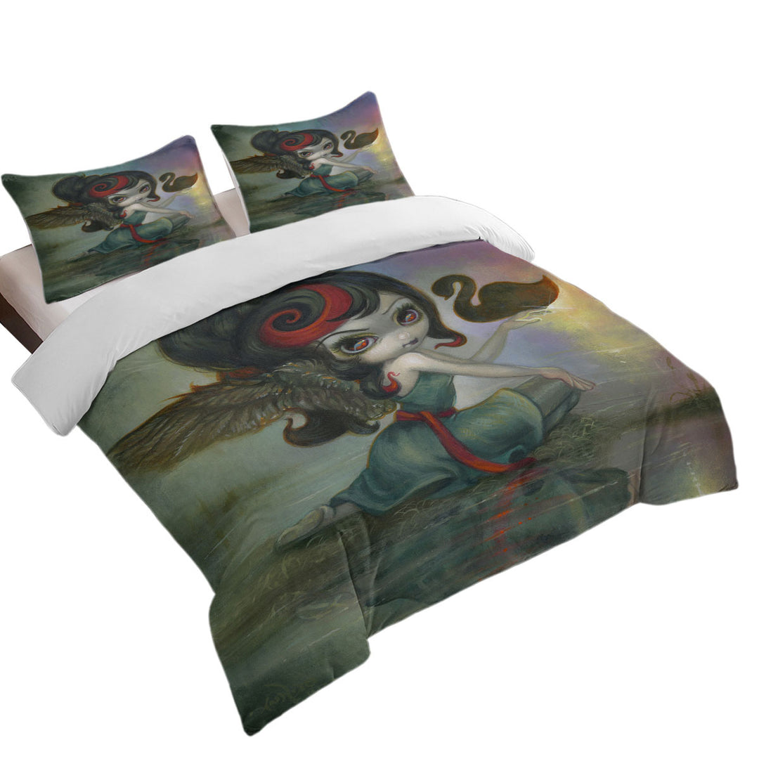 Art Painting Swan Lake Black Swan Ballerina Girl Duvet Cover