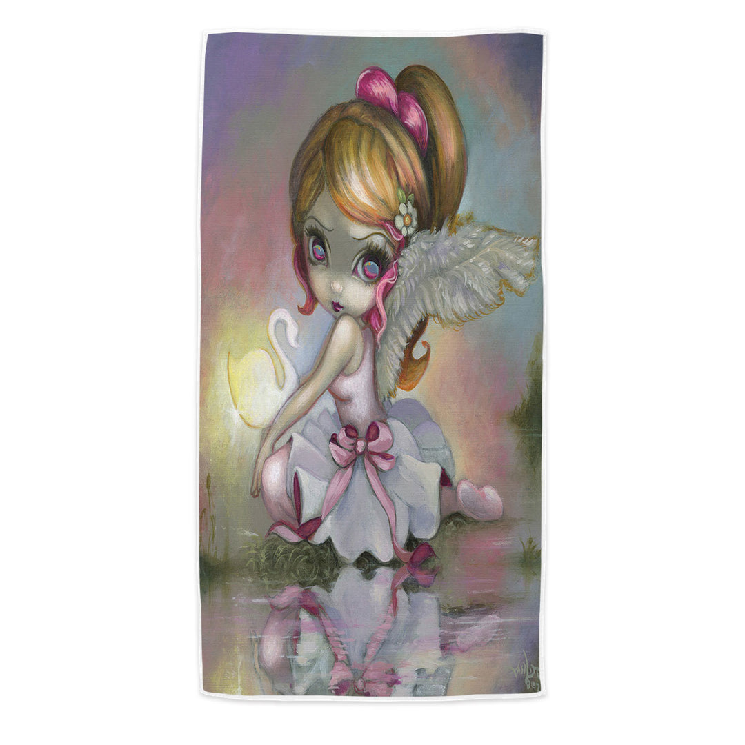 Art Painting Swan Lake White Swan Ballerina Beach Towels