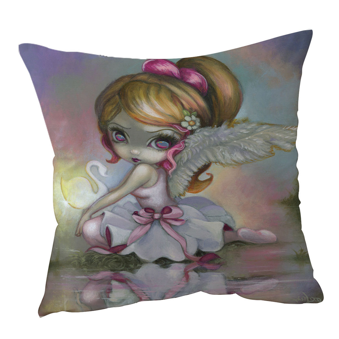 Art Painting Swan Lake White Swan Ballerina Cushion Cover