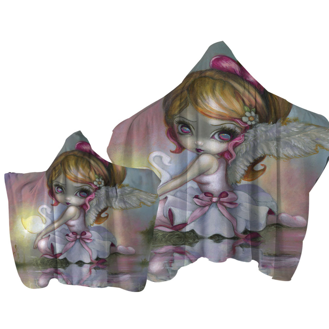 Art Painting Swan Lake White Swan Ballerina Girl Hooded Beach Towel