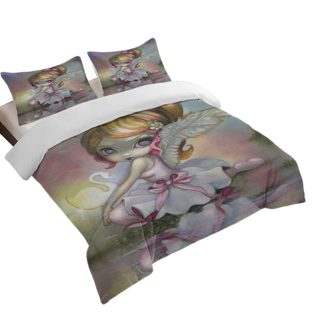 Art Painting Swan Lake White Swan Ballerina Girl Oversized King Duvet Cover