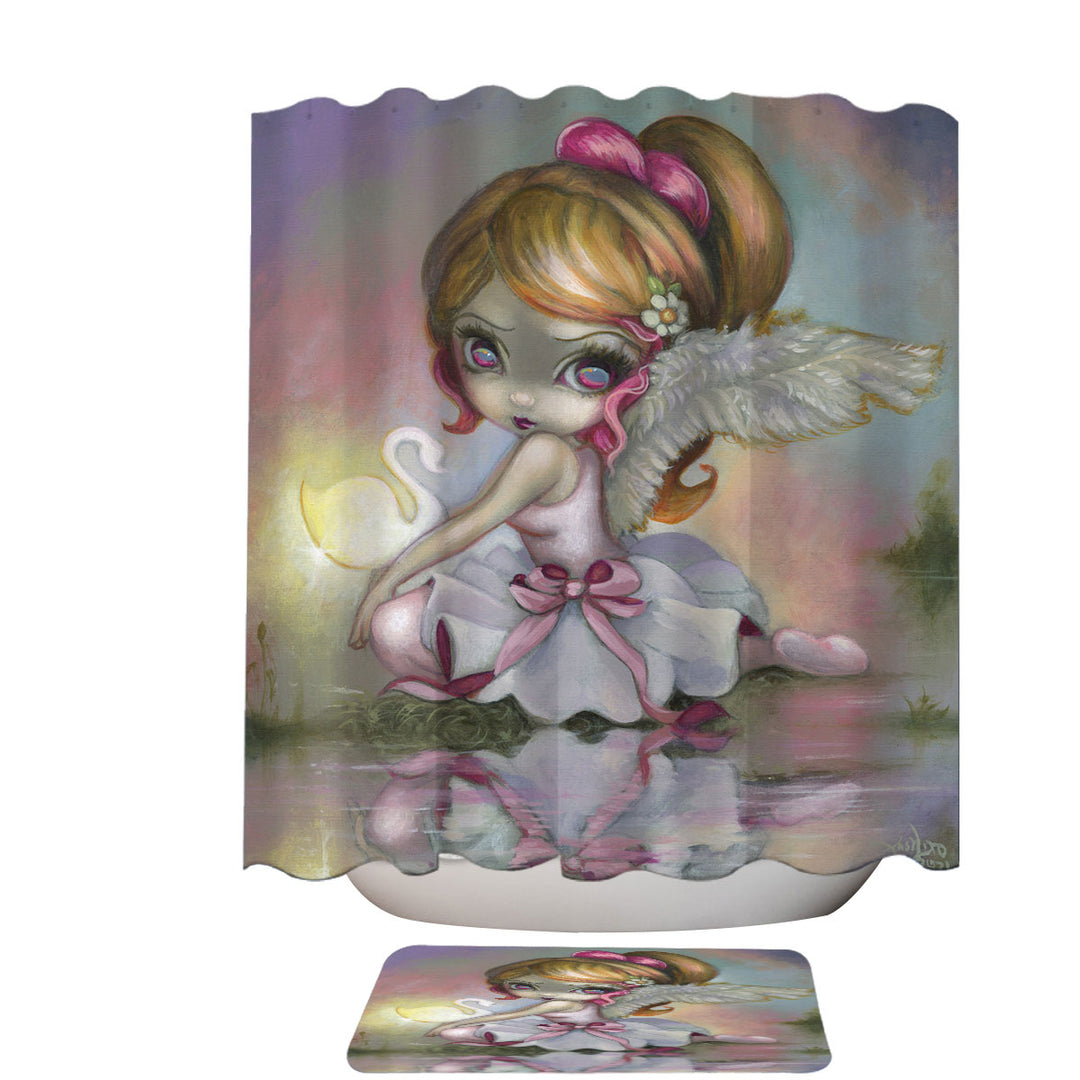 Art Painting Swan Lake White Swan Ballerina Shower Curtain