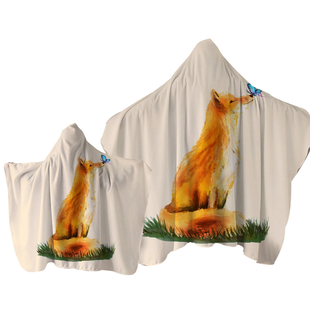 Art Painting Sweet Fox and Butterfly Towel with Hood