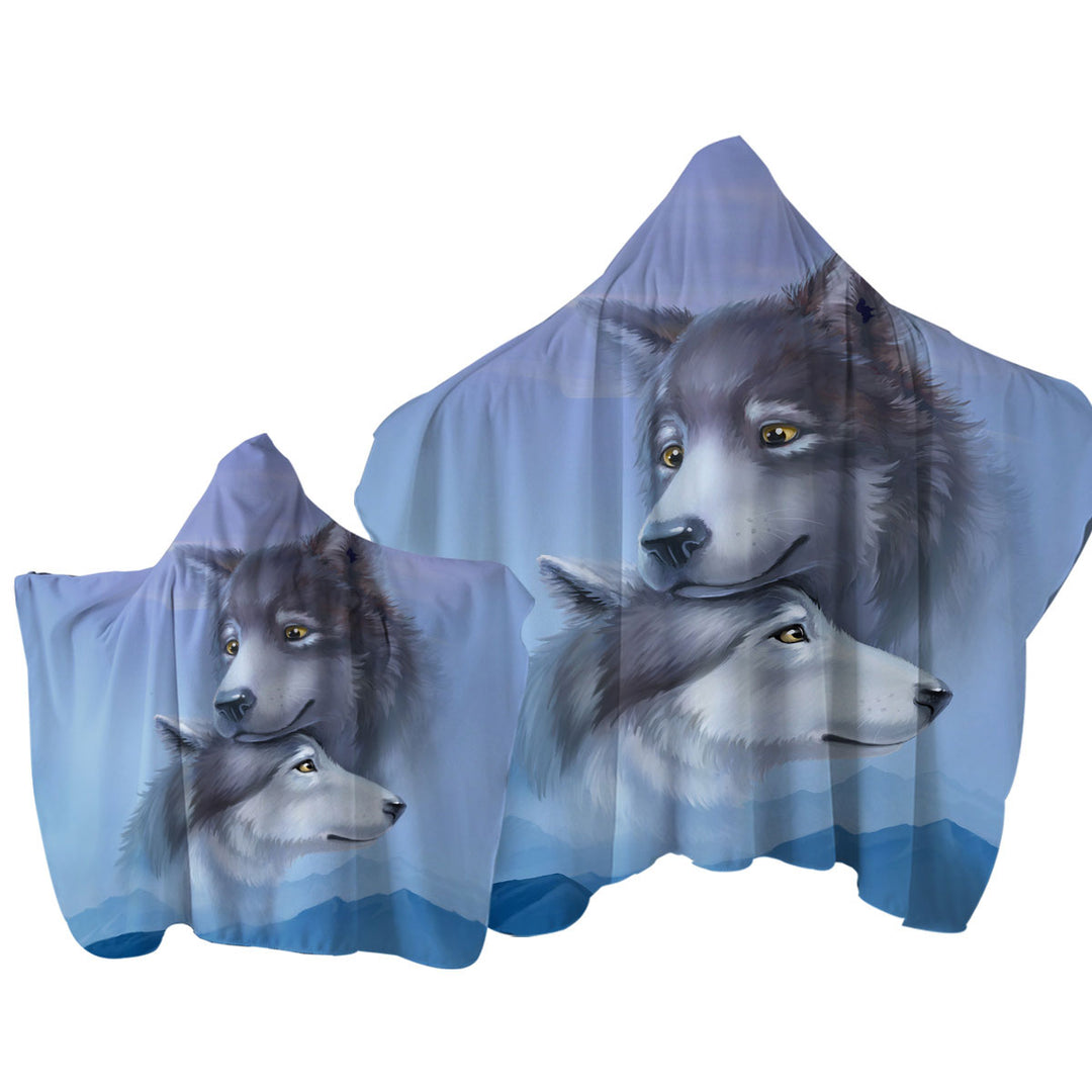 Art Painting Wolves Couple Towel Hoodie