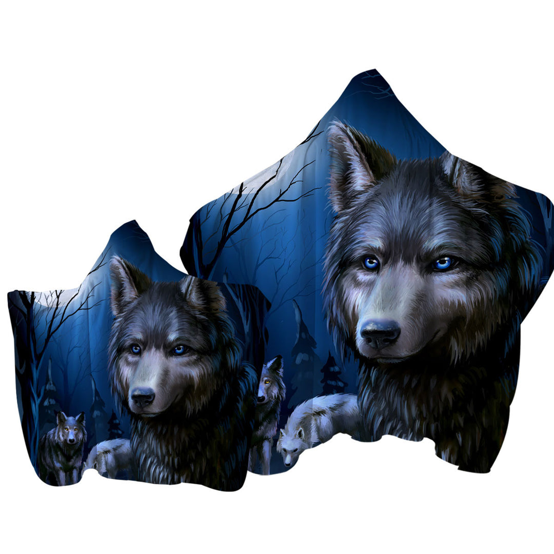 Art Painting Wolves Night Towel with Hood