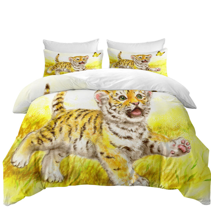 Art Painting for Kids Butterfly and Baby Tiger Duvet Covers