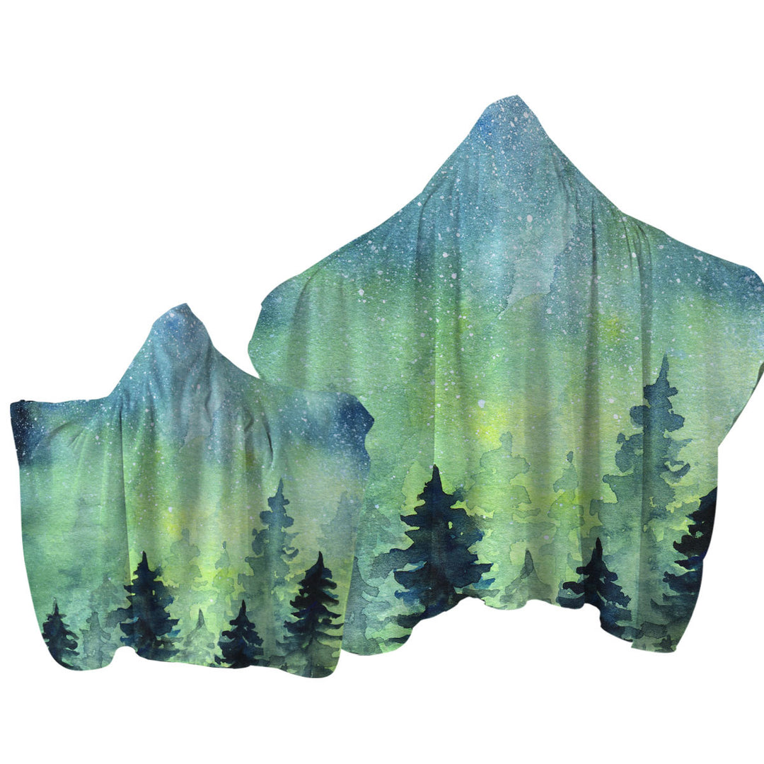 Art Painting of Green Night Pine Forest Towel Hoodie