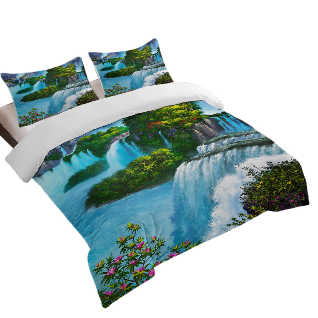 Art Painting of Nature Paradise Falls King Duvet Cover set