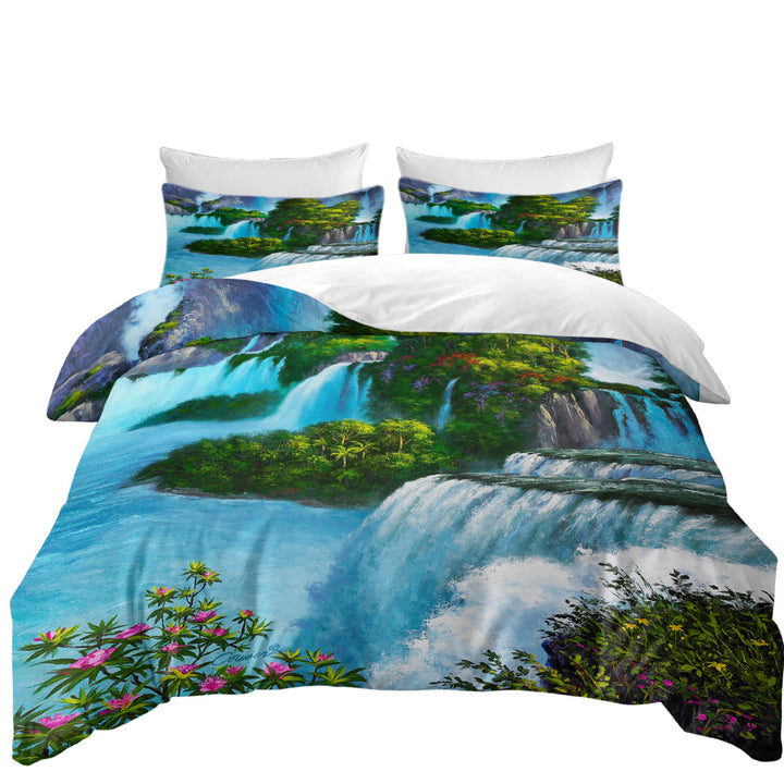 Art Painting of Nature Paradise Falls King Size Duvet Cover