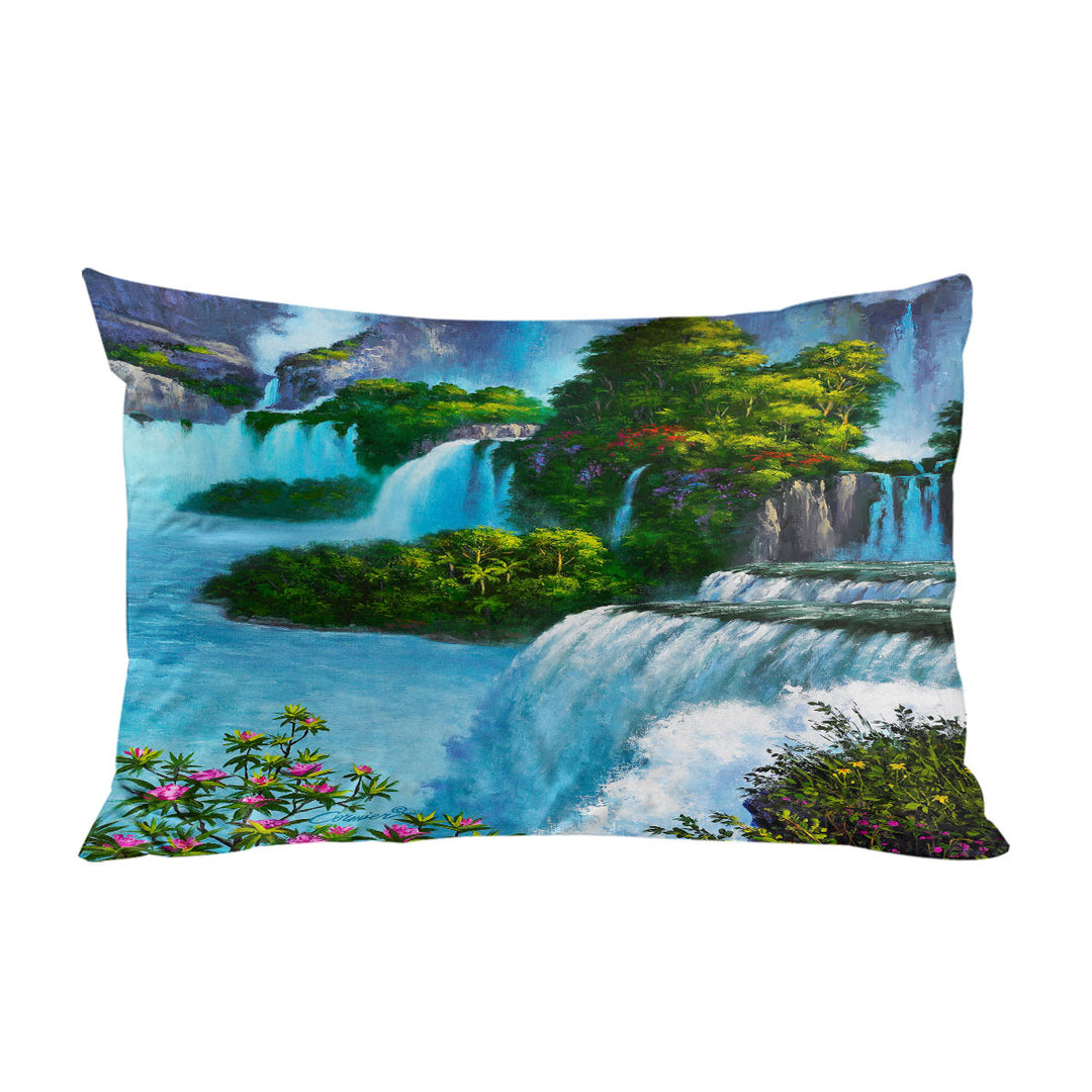 Art Painting of Nature Paradise Falls Pillow Case Covers