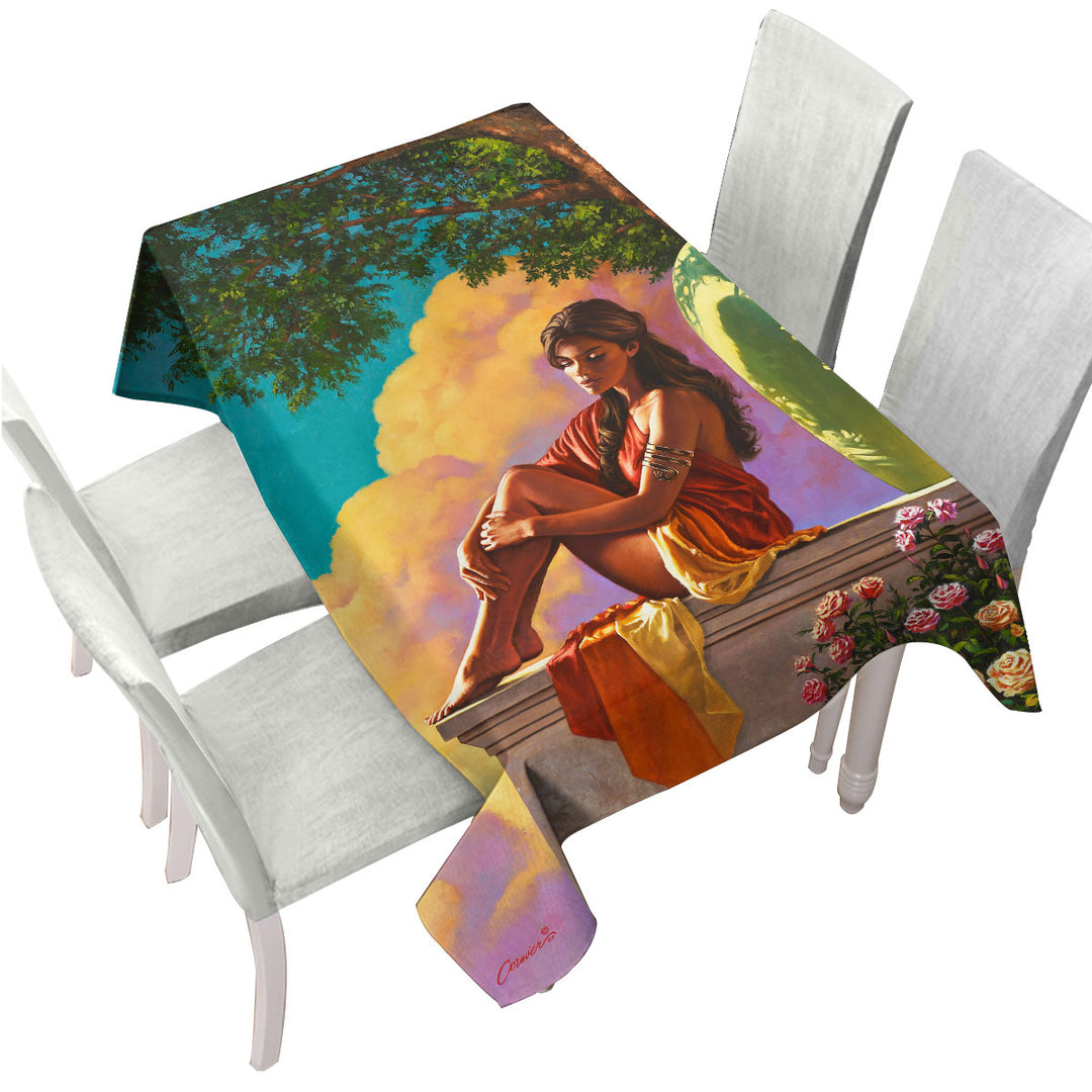 Art Painting of Roses and Beautiful Girl Custom table Covers