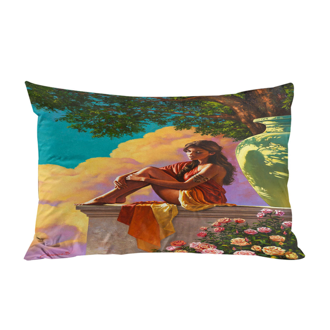 Art Painting of Roses and Beautiful Girl Pillow Cases