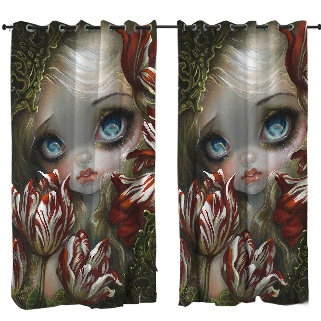 Art Painting the Language of Flowers Tulips Girl Curtain