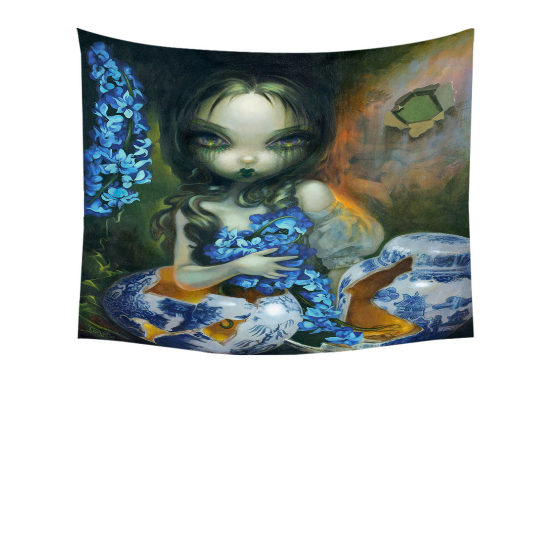 Art Wall Prints Fabric Painting Woman with Hyacinth Blue Flowers