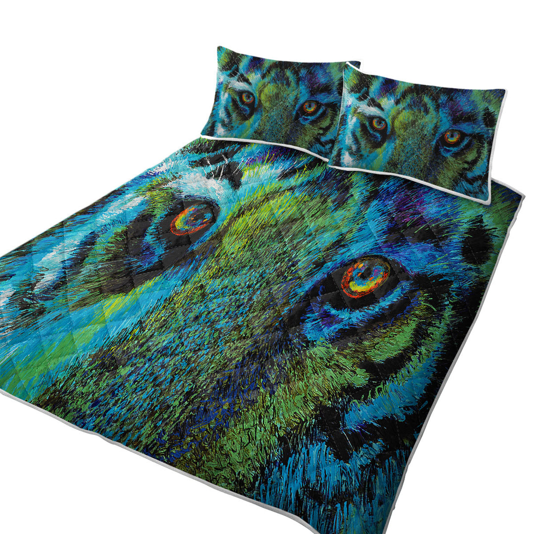 Artistic Animal Design Tiger Eyes King Size Quilt Sets