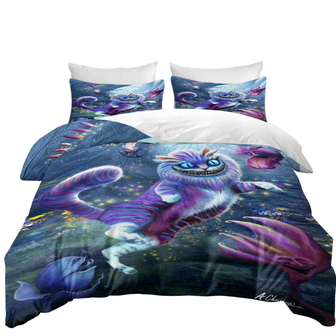 Artistic Blue Eyed Wonderland Cat King Duvet Cover set