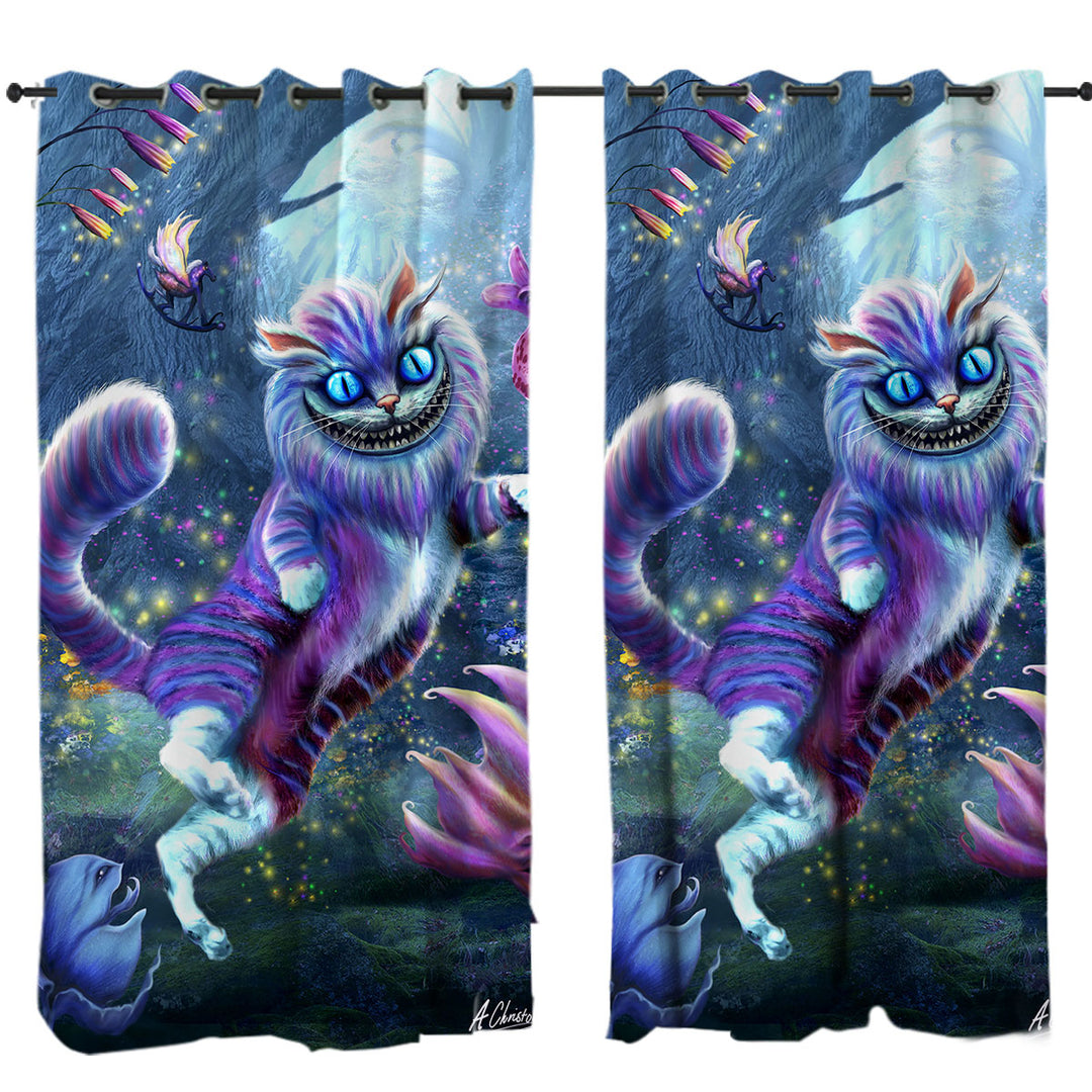 Artistic Blue Eyed Wonderland Cat Window Curtains