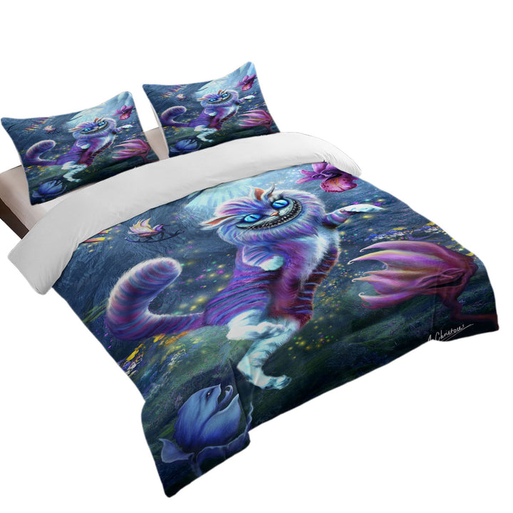 Artistic Blue Eyed Wonderland Cat full Size Duvet Cover