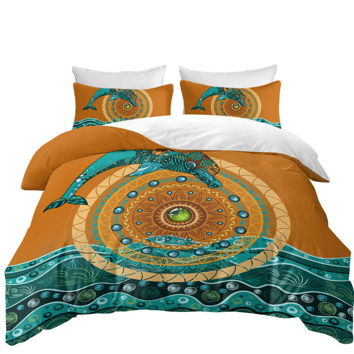 Artistic Dolphin over the Sun Good Duvet Covers