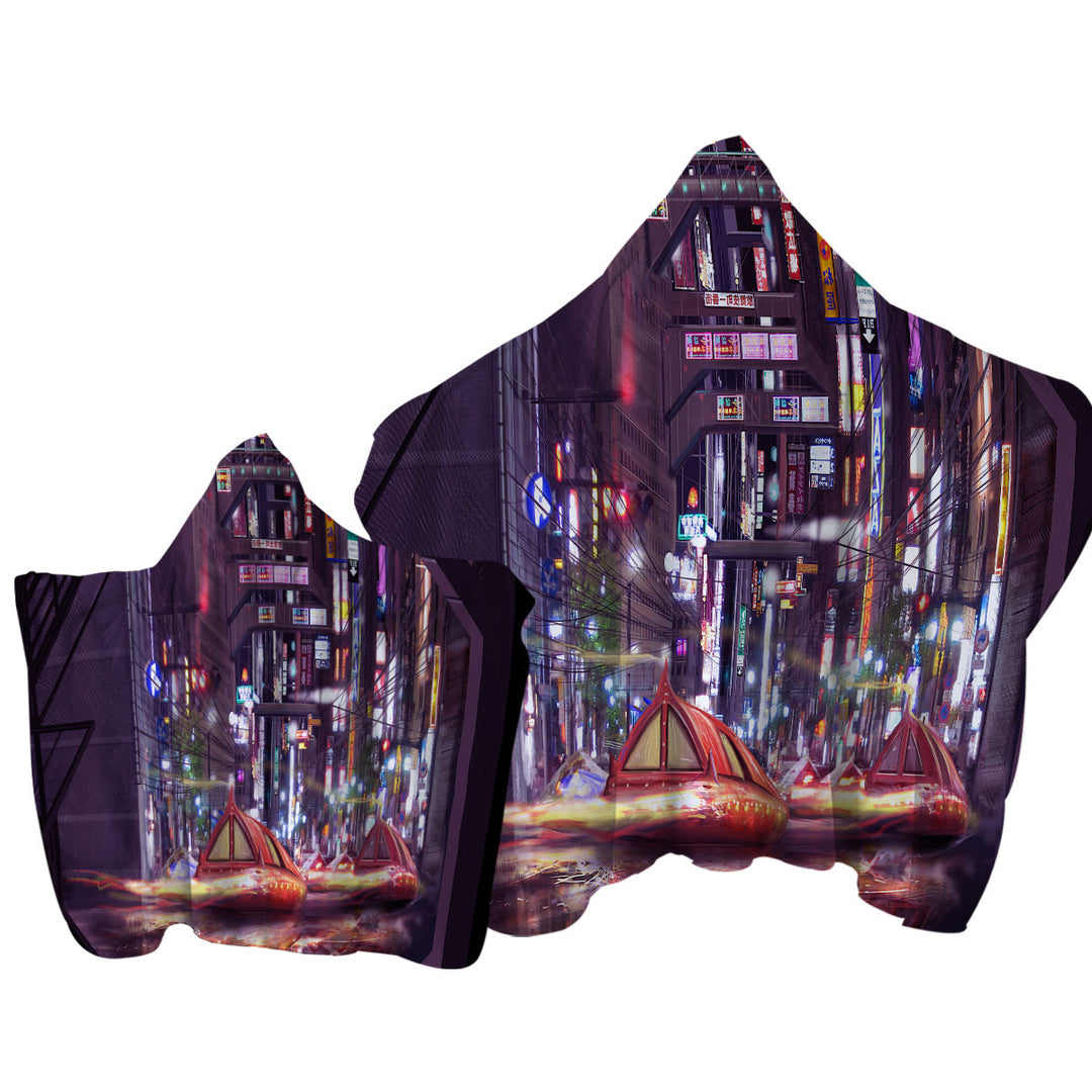 Artistic Future Tokyo City Hooded Beach Towel