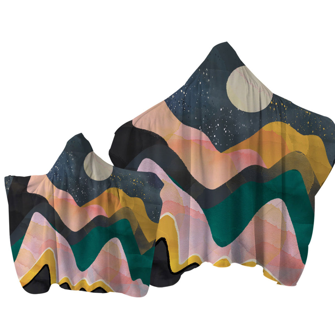 Artistic Mountains under a Full Moon Towel Hoodie