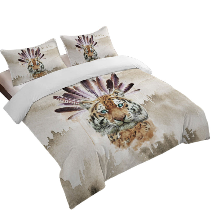 Artistic Native American Tiger Duvet Cover