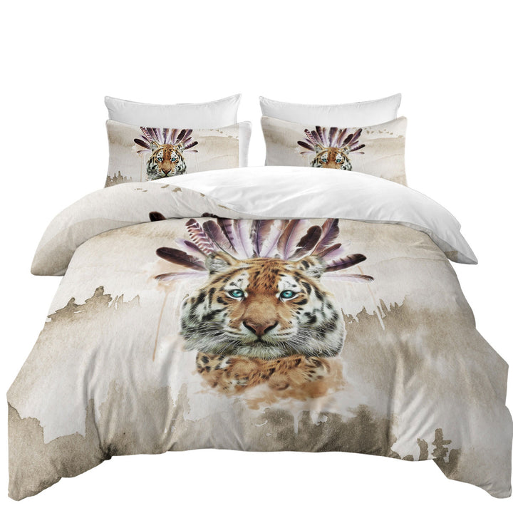 Artistic Native American Tiger Oversized King Duvet Cover