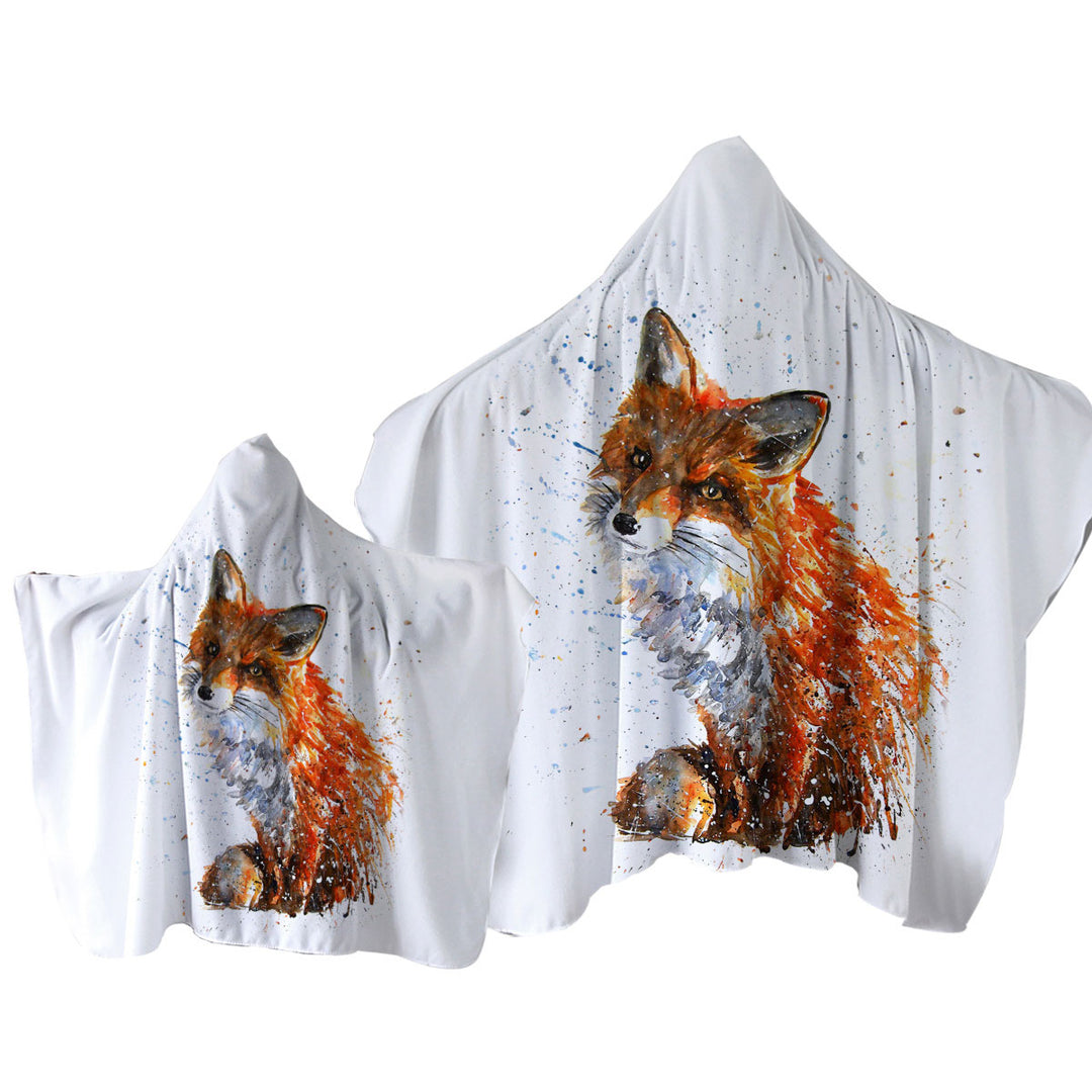 Artistic Painting Sweet Fox Hooded Beach Towel