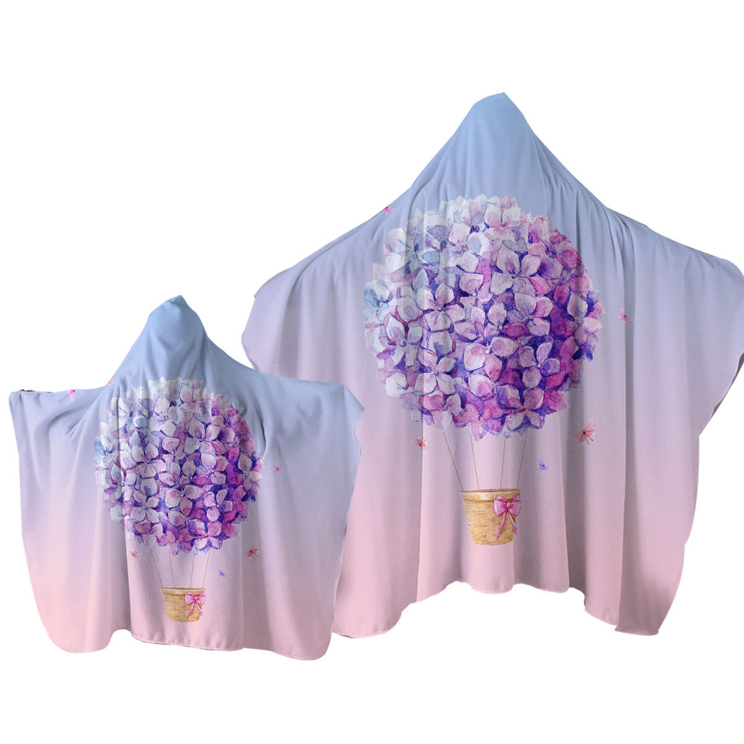 Artistic Purple Flowers Hot Air Balloon Towel with Hood