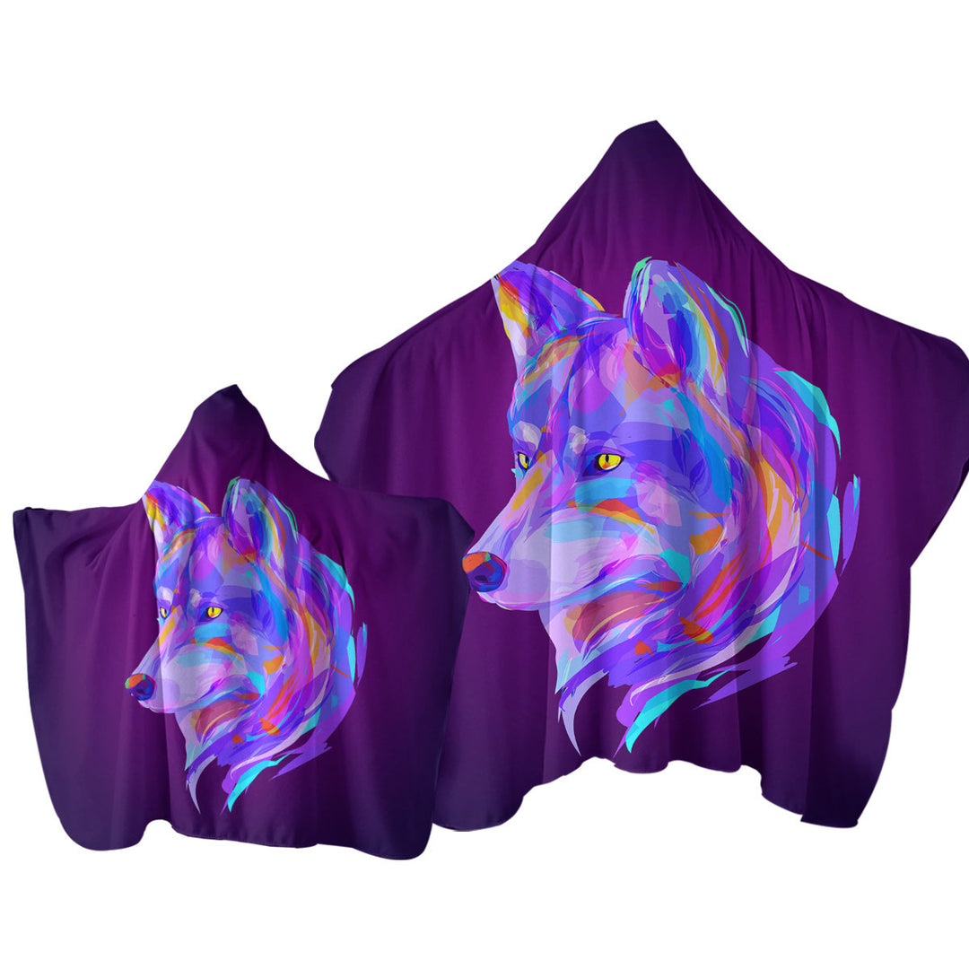 Artistic Purple Wolf Towel with Hood