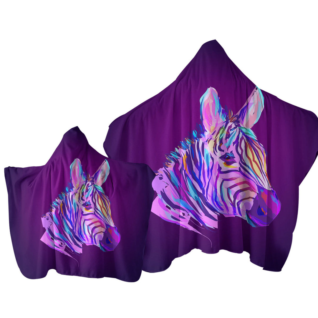 Artistic Purple Zebra Hooded Beach Towel