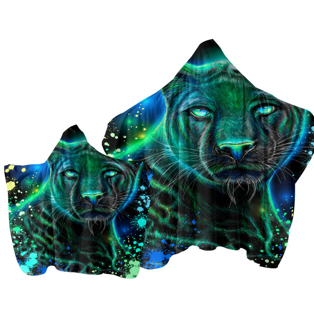 Artwork Neon Blue Green Panther Towel Hoodie