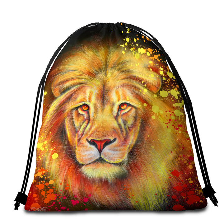 Artwork Neon Orange Lion Beach Towels and Bags Set