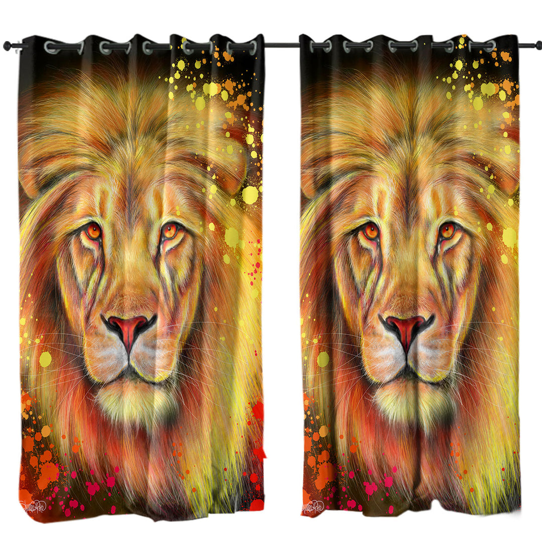 Artwork Neon Orange Lion Curtain