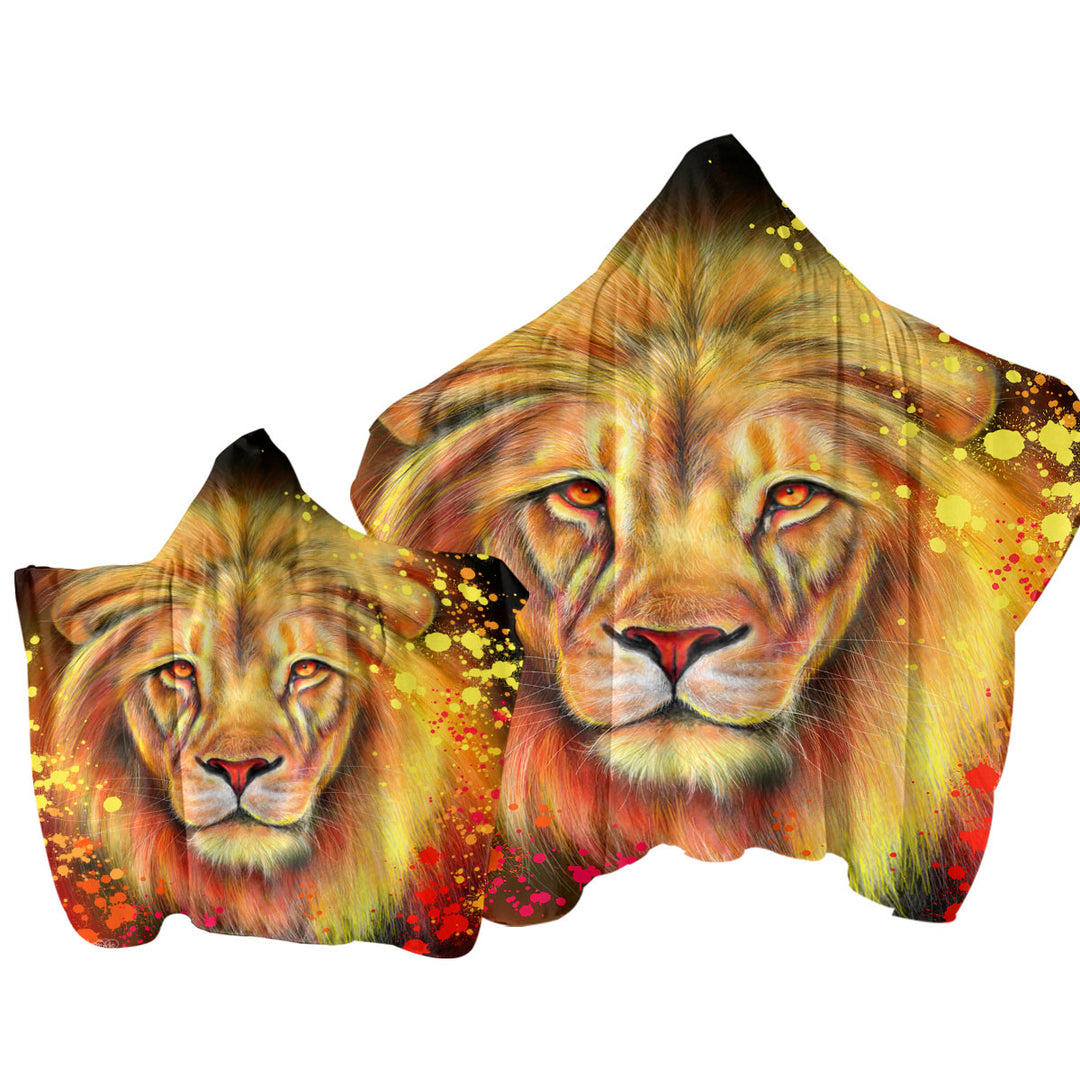 Artwork Neon Orange Lion Hooded Beach Towel