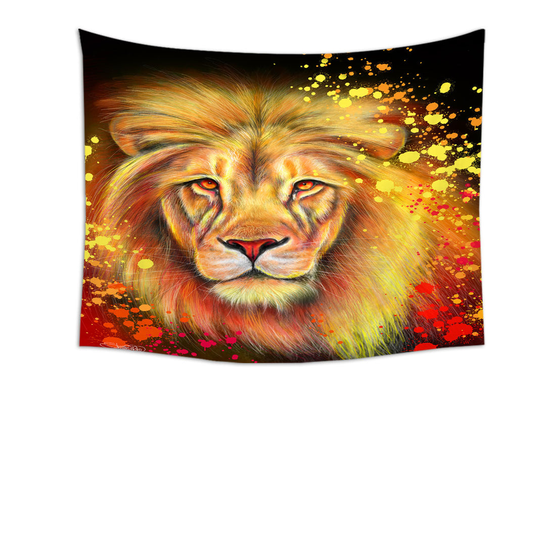 Artwork Neon Orange Lion Tapestry Wall Decor