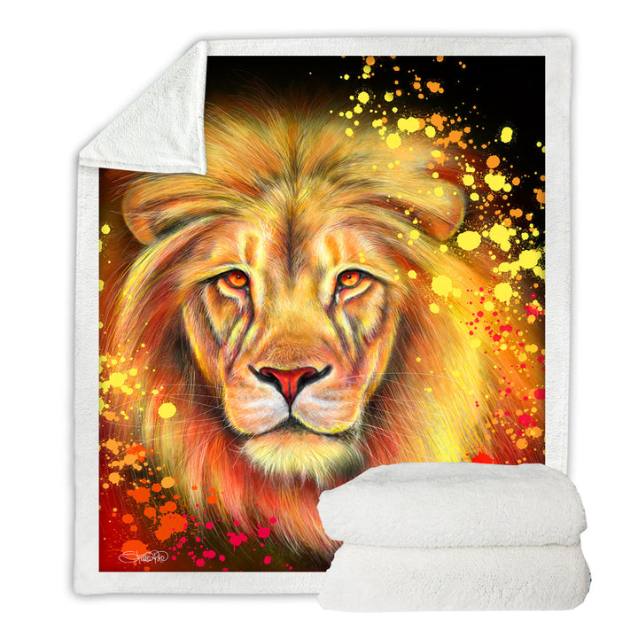 Artwork Neon Orange Lion Throw Blanket