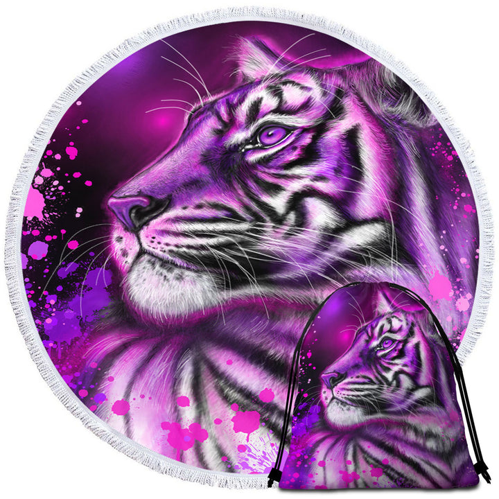 Artwork Neon Purple Pink Tiger Circle Beach Towel