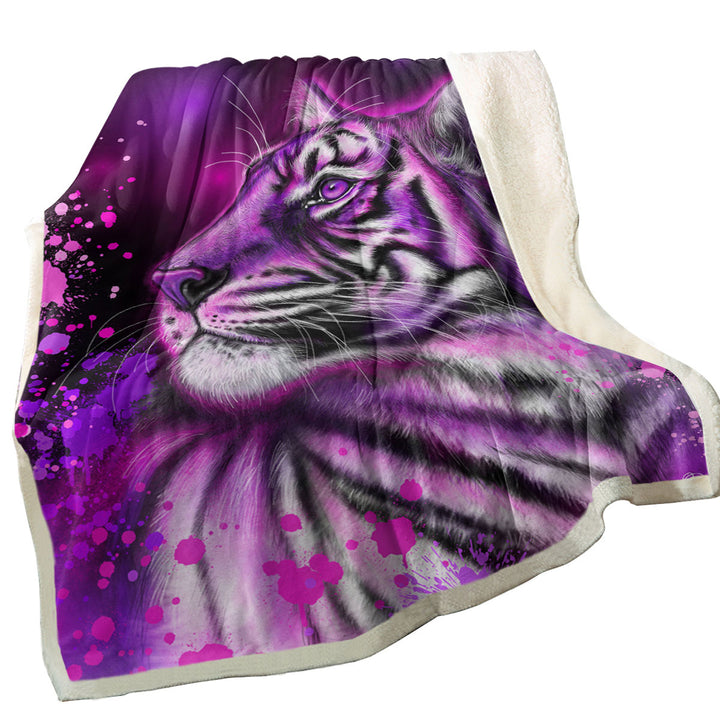 Artwork Neon Purple Pink Tiger Decorative Unique Throws