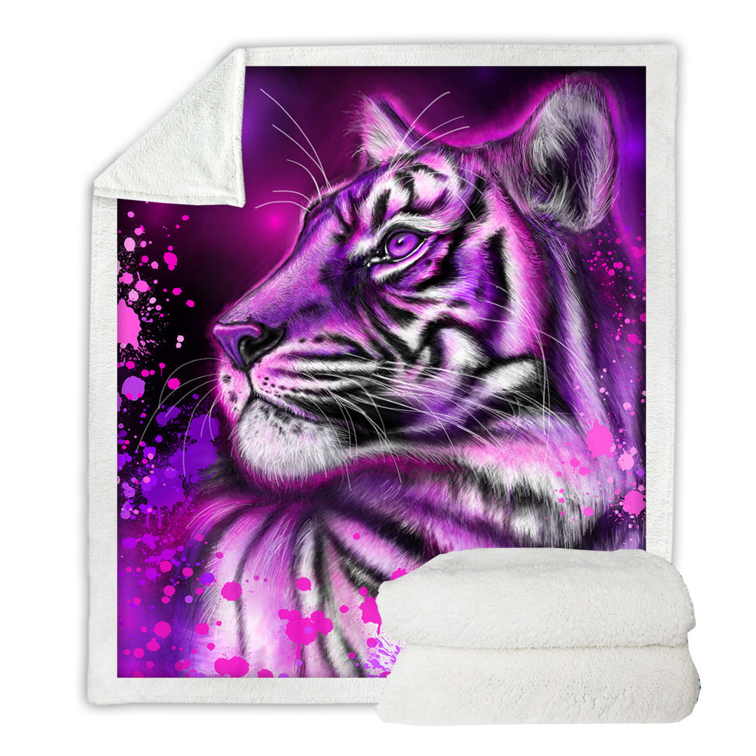 Artwork Neon Purple Pink Tiger Fleece Blankets