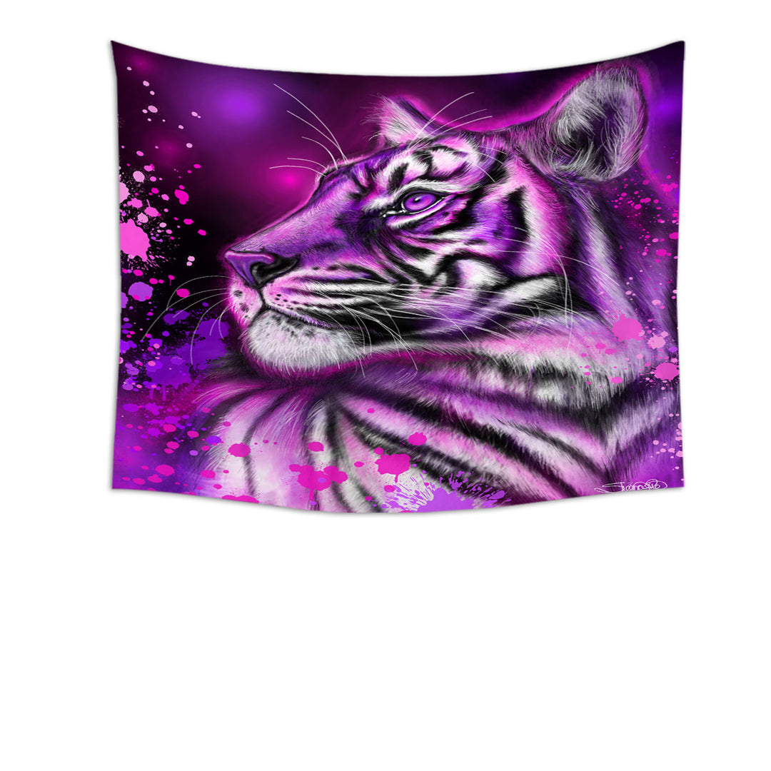 Artwork Neon Purple Pink Tiger Tapestry Wall Decor