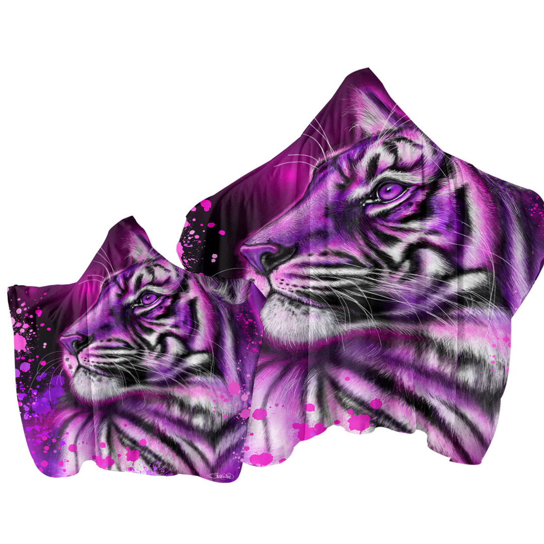 Artwork Neon Purple Pink Tiger Towel with Hood