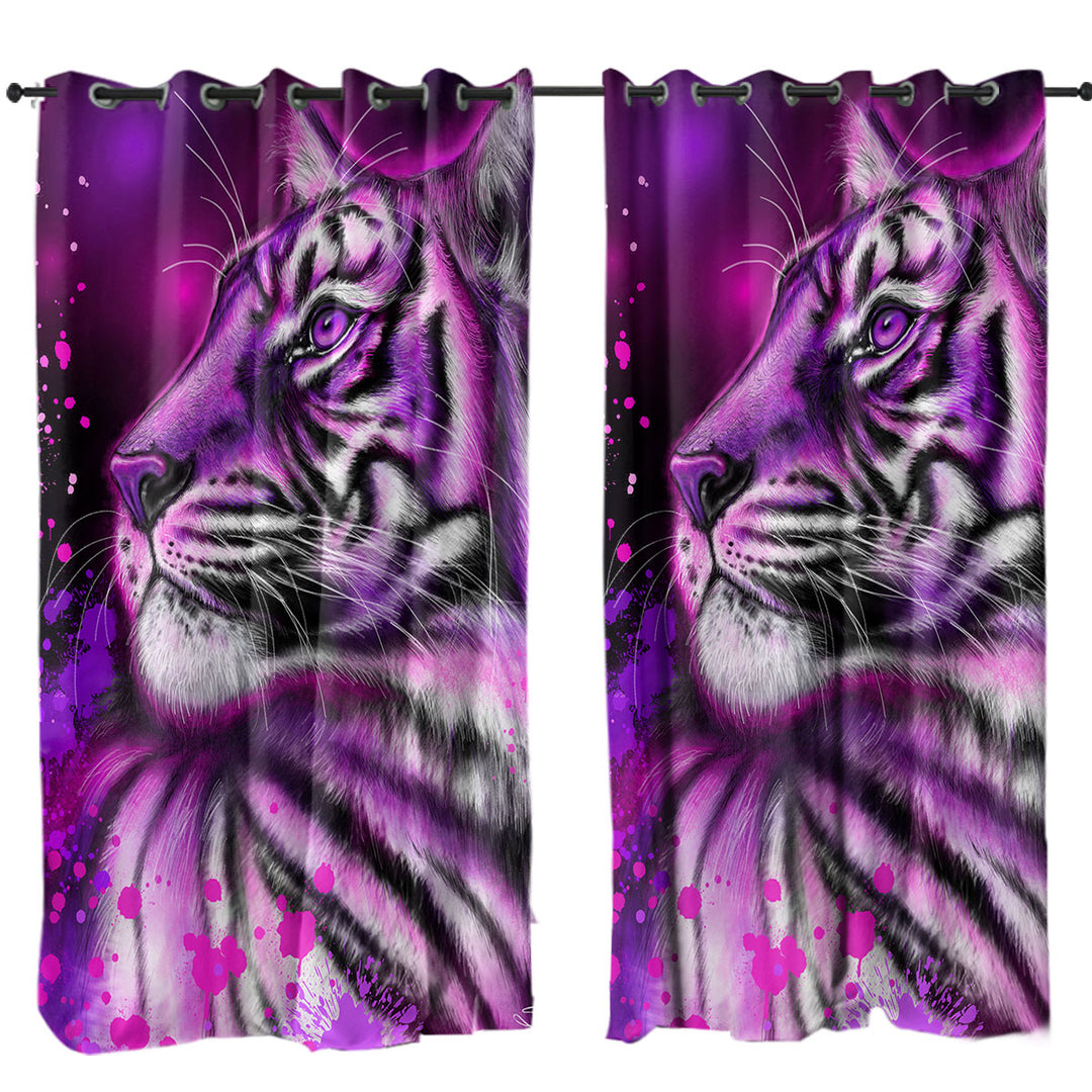 Artwork Neon Purple Pink Tiger Window Curtains