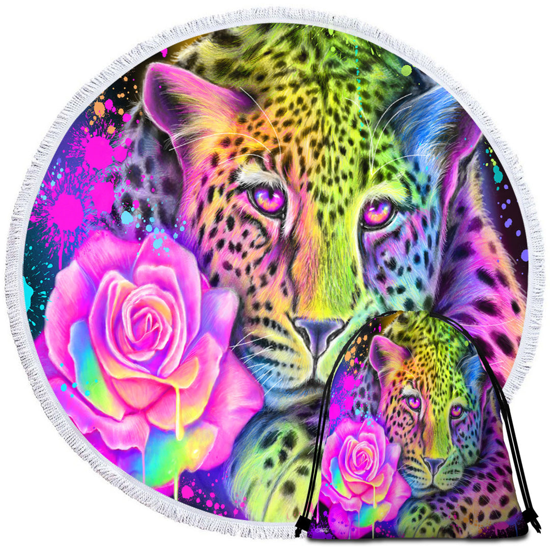 Artwork Neon Rainbow Leopard Beach Towels Near Me